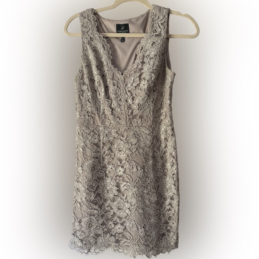 Adrianna Papell Lace Mini Dress - Beige